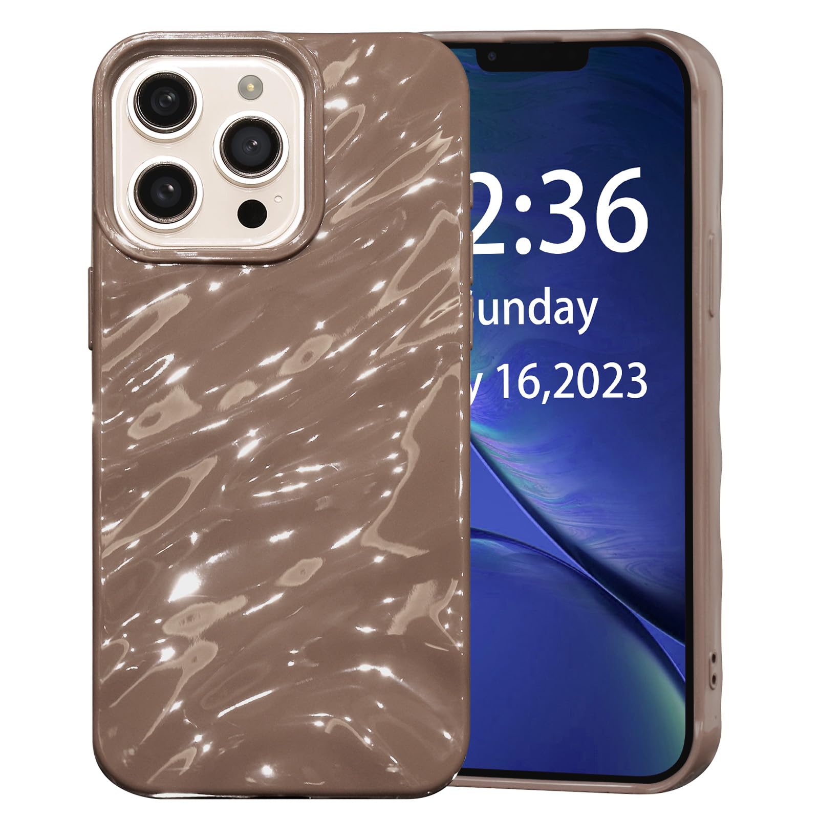AKABEILA Case for iPhone 15 Pro Max Case 6.7 Inch Water Ripple Pattern TPU Phone Case Slim Shockproof 3D Non-Slip Glitter Sparkle Glossy Cover Brown — image 1