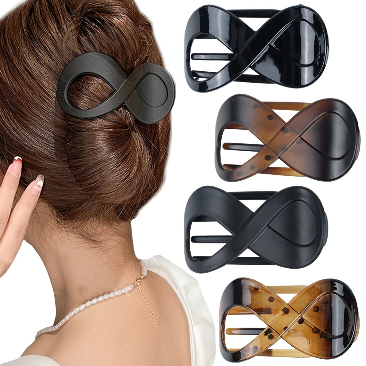 4 PCS Hair Claw Clips Black Hair Clips Large Acrylic Non slip Hair Claw Clip French Matte Hair Clips 4 Colors Hair Accessories for Girls and Women(Bright black, bright brown, matte black, matte brown) — image 1