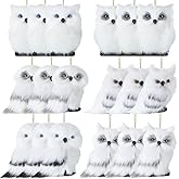 18 Pcs Hanging Plush Animal Christmas Ornaments - Faux Fur White Owl, Furry Owl Hanging Decor for Christmas Tree, Home Wall Holiday Party Decoration, 6 Styles