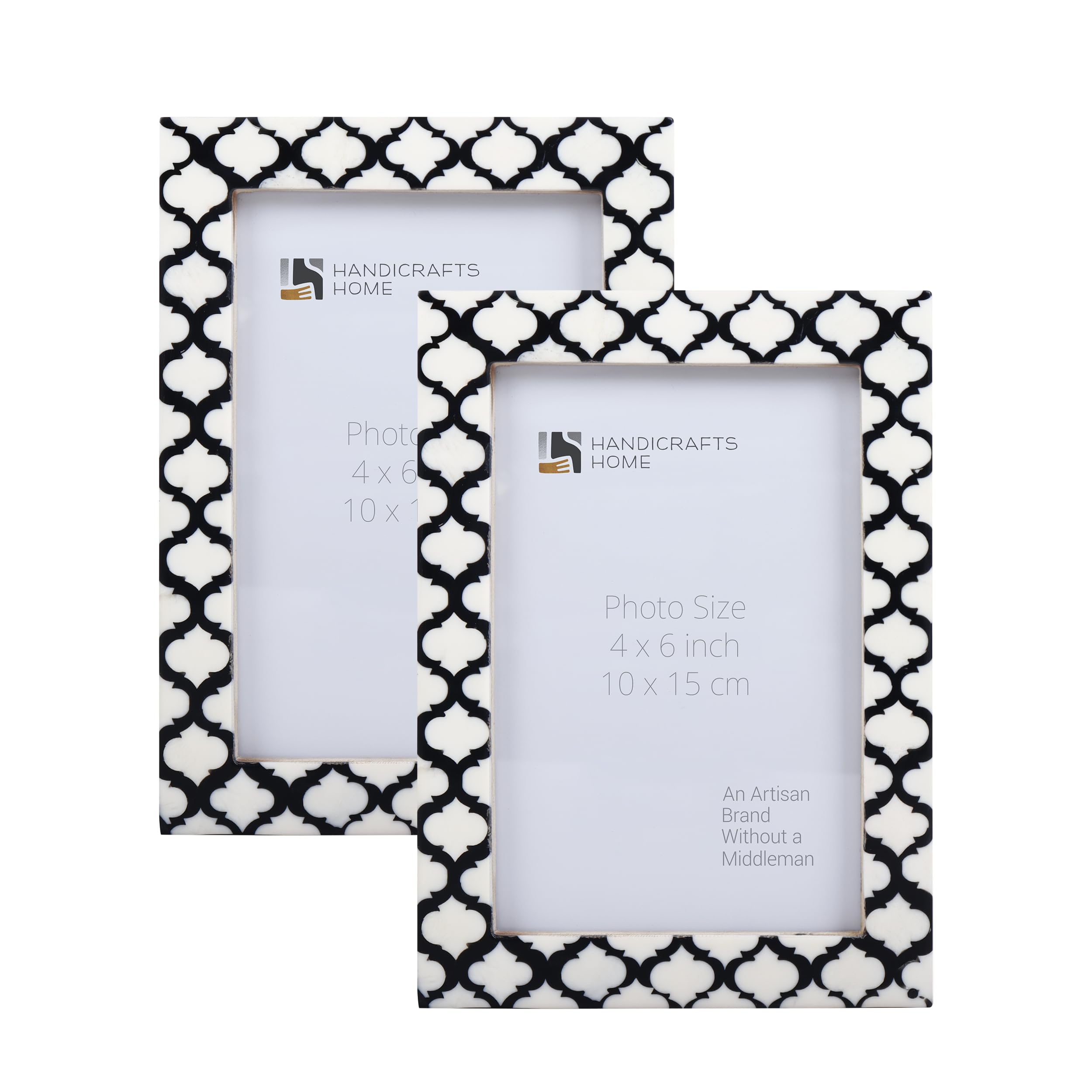 Handicrafts Home Black & White Vintage Photo Frames for Wall or Tabletop Display, 4x6 Picture Frame Set of 2,Boho Farmhouse Gallery Wall Frame Set, Artisan Handmade Home Decor, Handmade Moroccan Frame