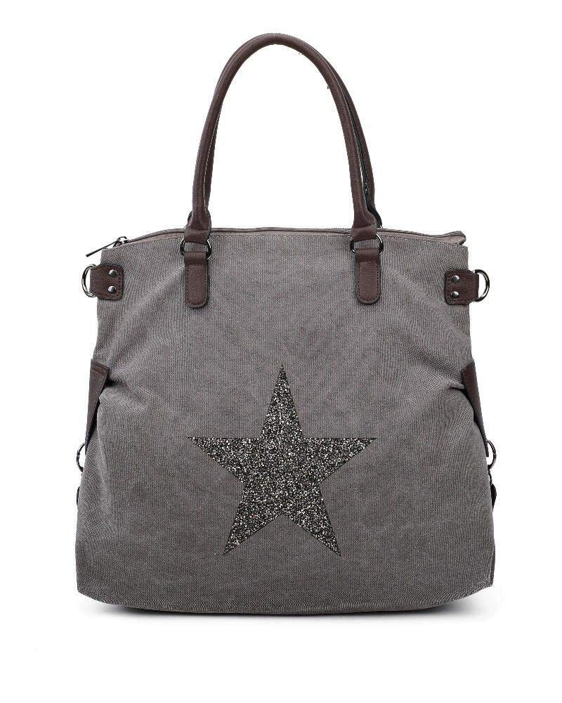 FoxLady Bags Womens Stylish Roomy Large With Sparkling Star Stones Canvas Shoulder Handbag Shopper Bag (Dark Grey)