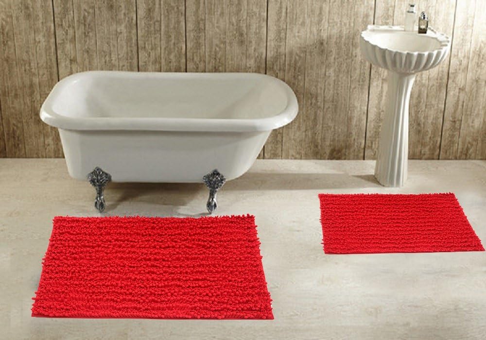 Amazon Com Bh Home Linen 2 Piece Popcorn Chenille Bath Rug Large Bath Mat 20 X32 Small Mat 17 X24 Red Home Kitchen