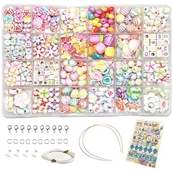 Ewparts 24 In 1 Brief Perlen Set für Schmuck Machen Kinder, Kinder Handwerk DIY Halskette Armbänder Brief Alphabet Bunte Acry