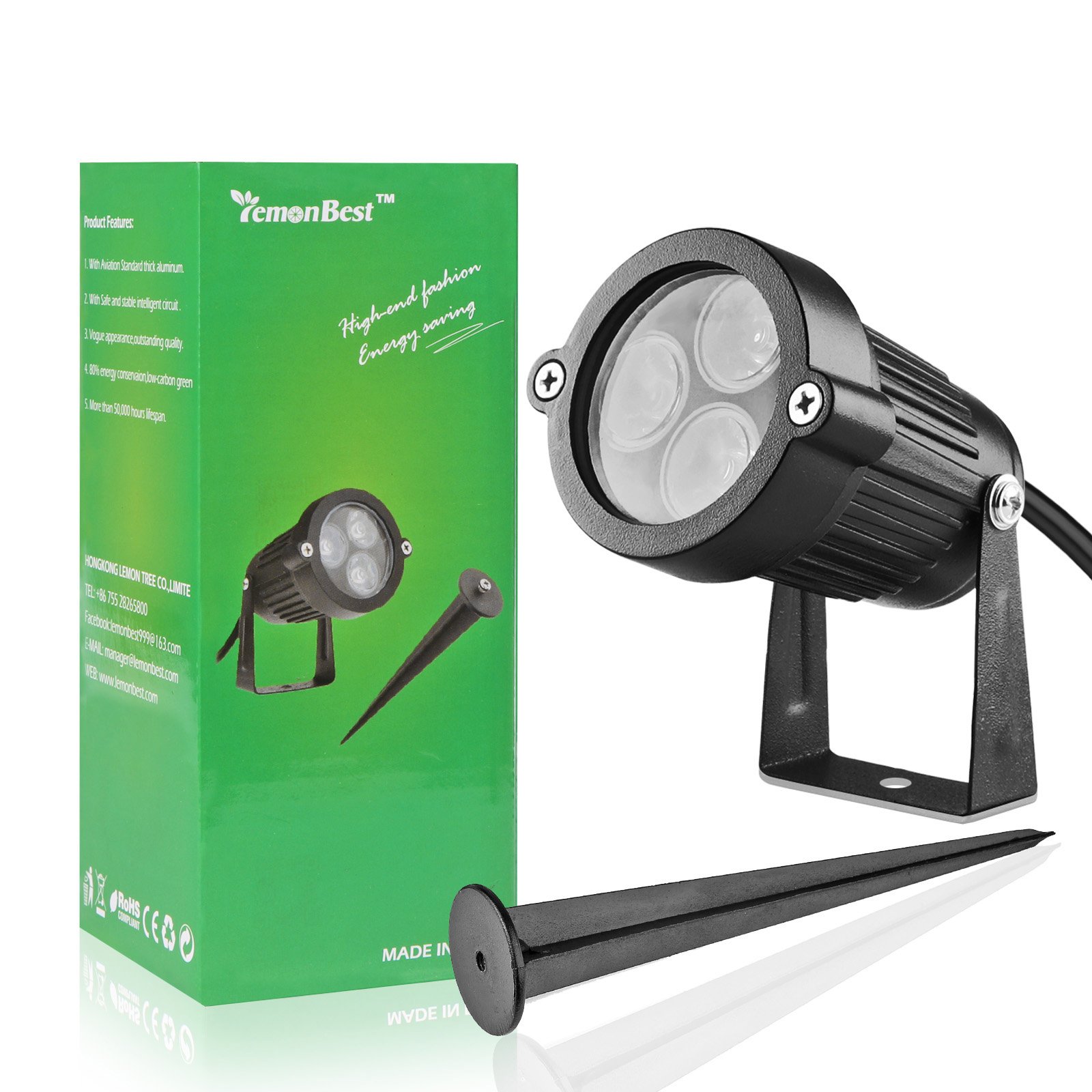 LemonBest® 1Pcs DC 12V Landscape Lights, 3x3W IP65 Waterproof Cast-Aluminum Garden Spike Lights, LED Outdoor Landscape Spotlight Fixture Garden Night Spike Lawn Lamp (Warm White)