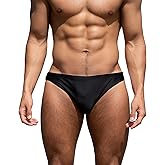 YUZHOU Mens Bikini Swimwear Low Rise Swim Briefs Solid Bathing Suit Sexy Swimsuit with Elastic Drawstring