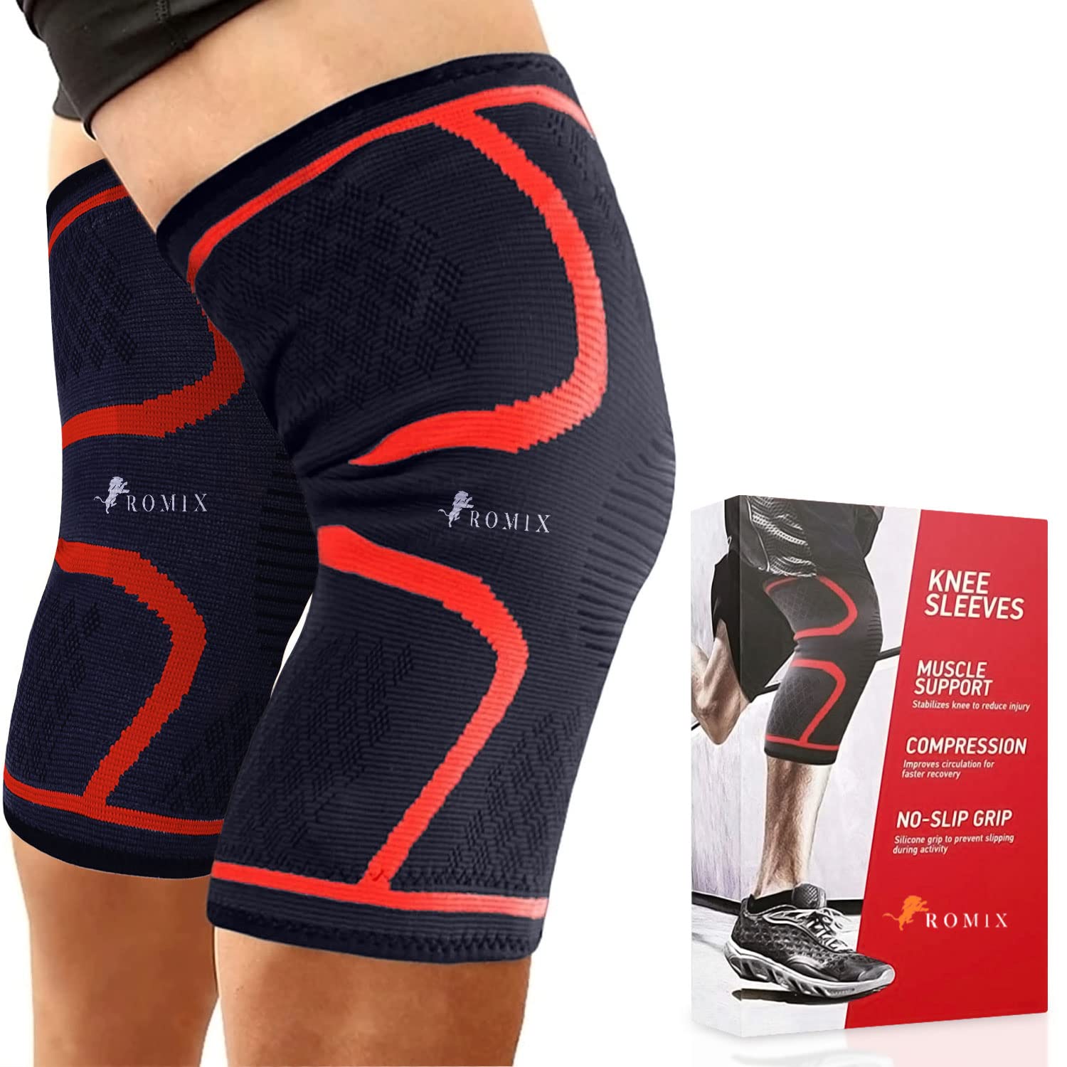 ROMIX Knee Support for Men Women, Adjustable Compression Knee Brace for Arthritis and Meniscus Tear, Neoprene Open Patella Gel Pad, Knee Sleeves for Running, Ligament Injury, Sports, Injury Recovery
