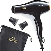 Olivia Garden 1875W Ceramic + Ion Professional Hair Dryer for Men and Women - Fast Drying Blow Dryer - Powerful Ionic Generator - 3 Heat Settings - With 2 Nozzles and Storage Bag