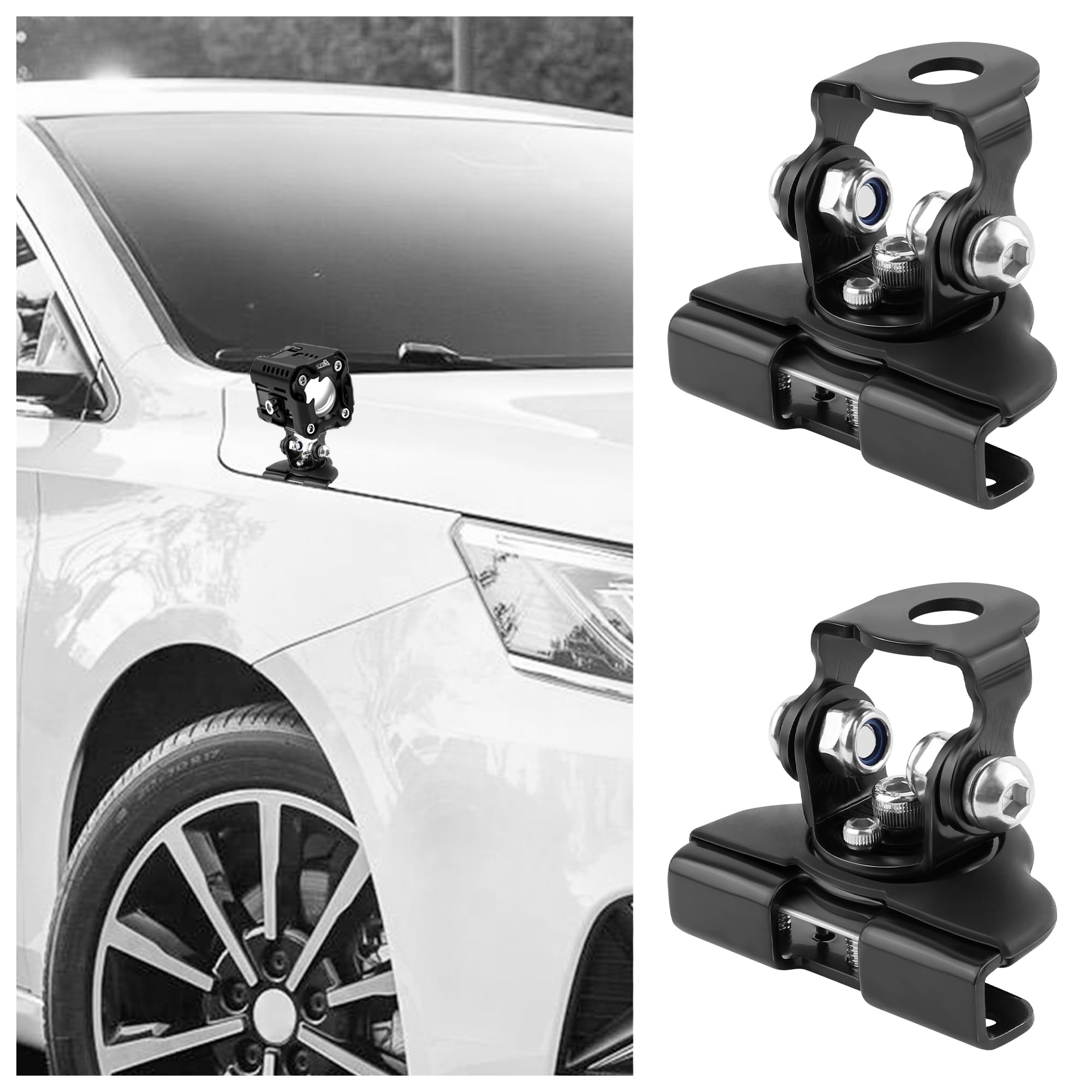 Photo 1 of 2PCS Car LED Light Bar Mounting Brackets with Hex Wrenches,Adjustable Car Accessories Hood Mount Light Brackets,Universal Car LED Grill Lights Bar Brackets for Car Truck SUV (Black)