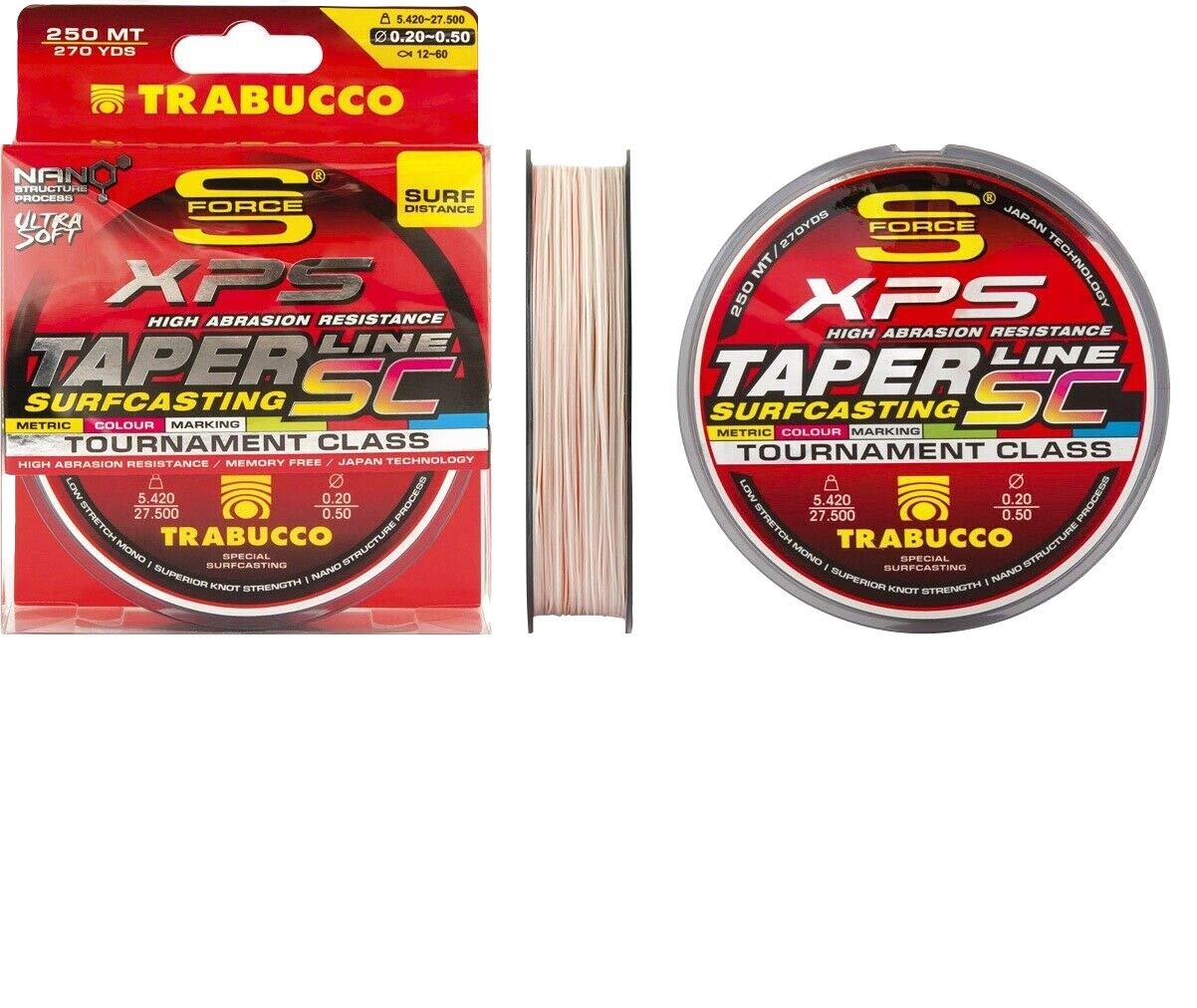 Trabucco XPS Taper Line Monofilament Surfcasting Fishing Line, Multicolor, 0.23-0.57, 250 MT
