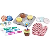 Melissa & Doug Bake & Decorate Wooden Cupcake Kit, with Play Food, Toppings & Play Kitchen Accessories, Preschool Learning Toys for Girls & Boys 3+