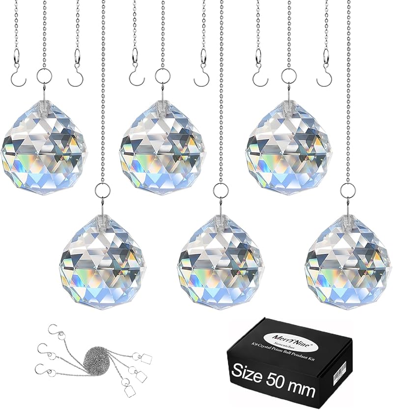 MerryNine 50mm Crystal Ball Prism 6-Pack Sun Catchers for Feng Shui