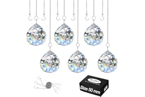 MerryNine 6 Pcs Clear Crystal Ball Prism Sun Shine Catcher Rainbow Pendants Maker, Hanging Crystals Prisms for Windows, for Feng Shui, for Gift (1.96"/50mm 6Pack)