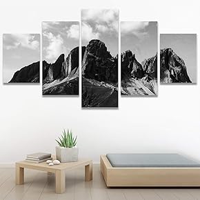 SIGNWIN 5 Panel Canvas Wall Art Monochromatic Mountains...