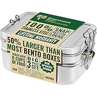3-in-1 Stainless Steel Bento Box For Adults with Snack Pod - Holds 6 Cups of Food, 100% Crack-Resistant, Secure Locks, Eco-fr