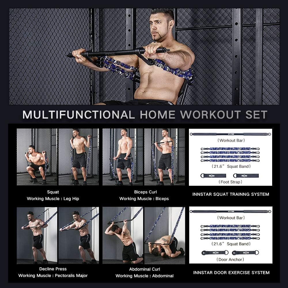 INNSTAR Resistance Bands Bar Exercise Bands Attachment 38" Black Max Load 800lb for Home Gym Workout Full Body Workout Power Lifting Fitness Bar (Portable Gym 3.0- Camo Red) : Sports & Outdoors
