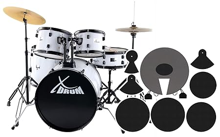XDrum Rookie Schlagzeug Set Drumset Weiß (20' BD, 10', 12', 14' TT, 14 SN, Übungsbecken bestehend aus einem Satz Hi-Hat-Becke
