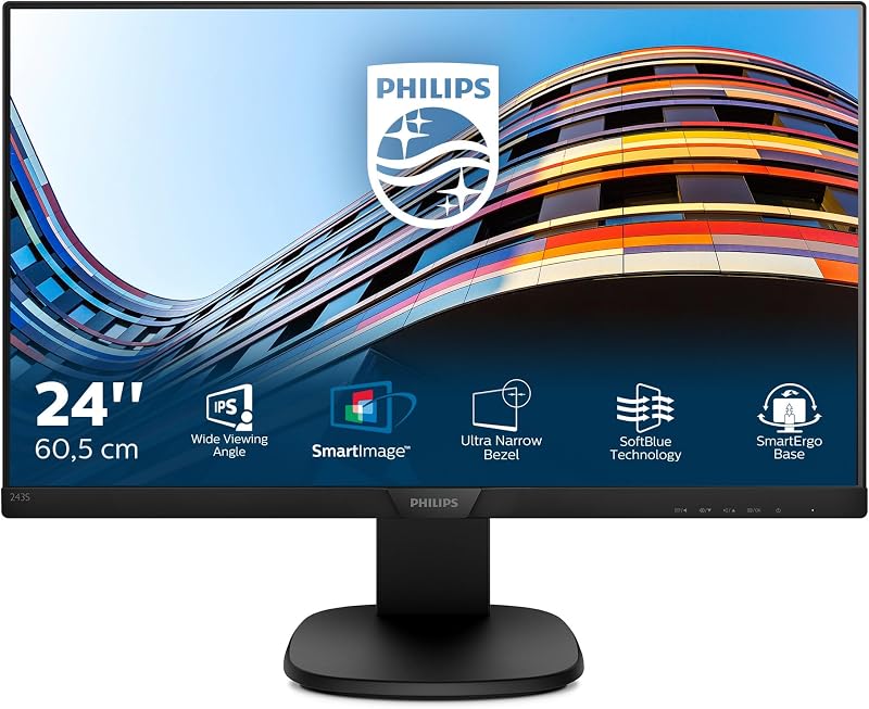 Philips 243S7EHMB 24" FHD Monitor 60Hz IPS Height Adjust Speakers HDMI VGA