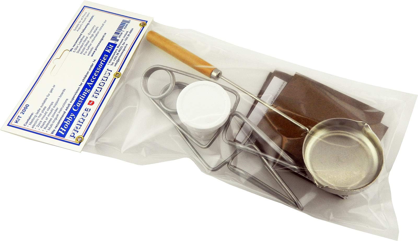 Prince August Hobby Casting Equipment Kit with ladle, Clamps, Support Boards, Release Powder and Instructions.