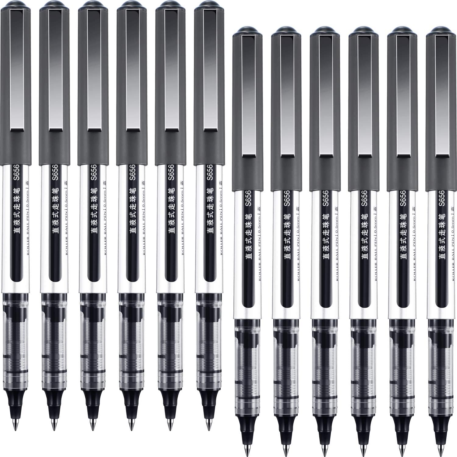 12 Pieces Rolling Ball Pens, QuickDrying Ink 0.5 mm Extra Fine Point