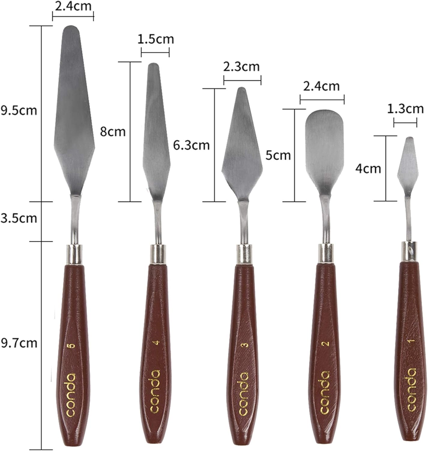 CONDA Palette Knife Painting Stainless Steel Spatula Palette Knife Oil Paint Metal Knives Wood Handle (Red 5 Piece)