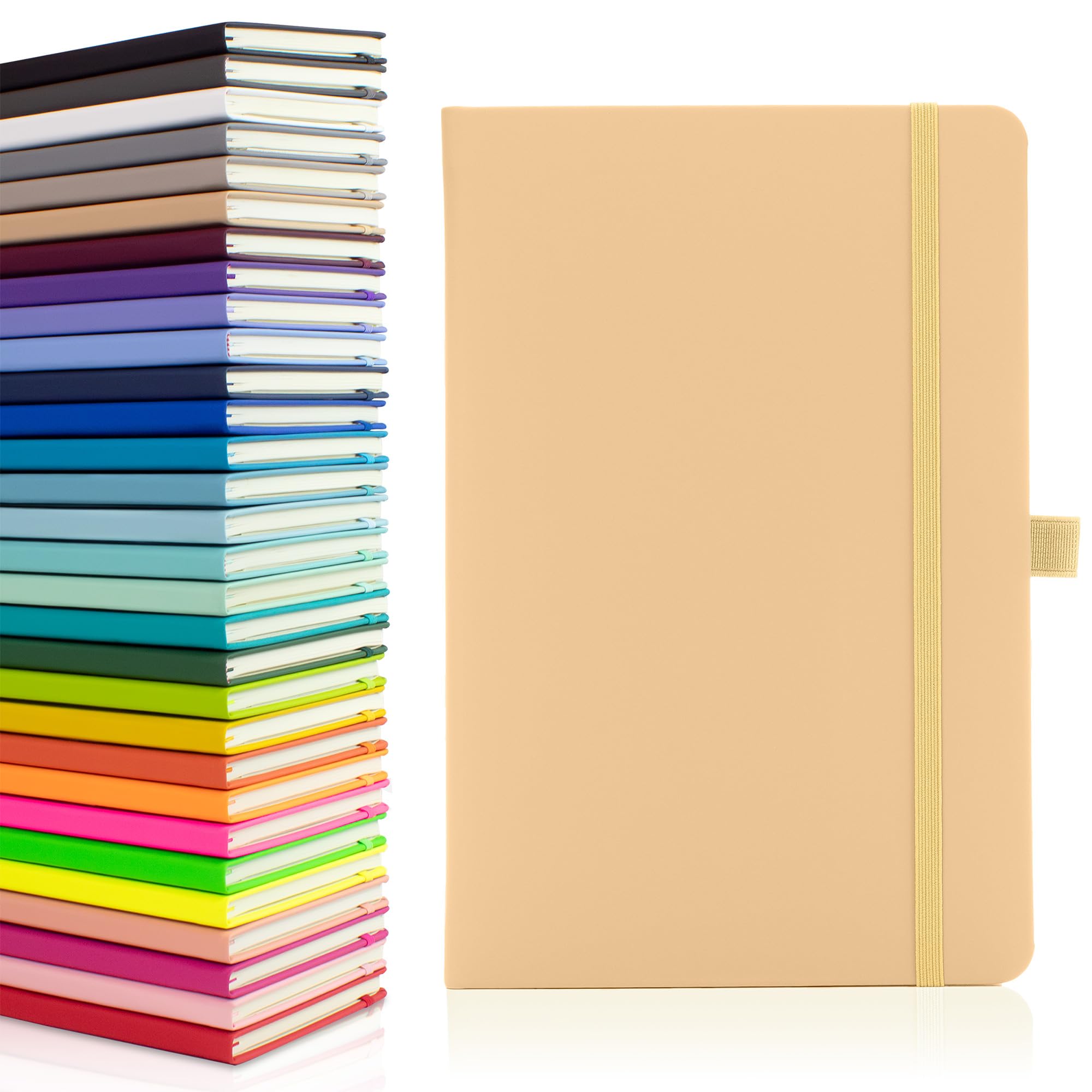 Notes London Eco A5 Notebook with Lined Pages, Pen Loop, Ribbon, Date Marks and Paper Pocket, Medium Hardback Journal, Note, sustainably sourced paper (Pastel Tan)