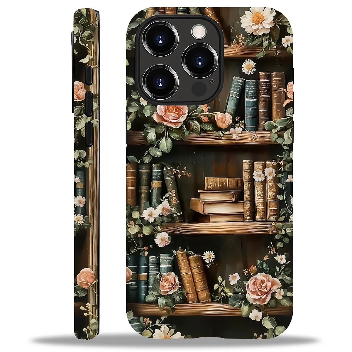 Akinmi Case for iPhone 14 Pro Max,Vintage Flowers Entwined Bookshelf Exquisitely Pattern Double Protective Phone Cover Cases Soft Silicone for iPhone 14 Pro Max