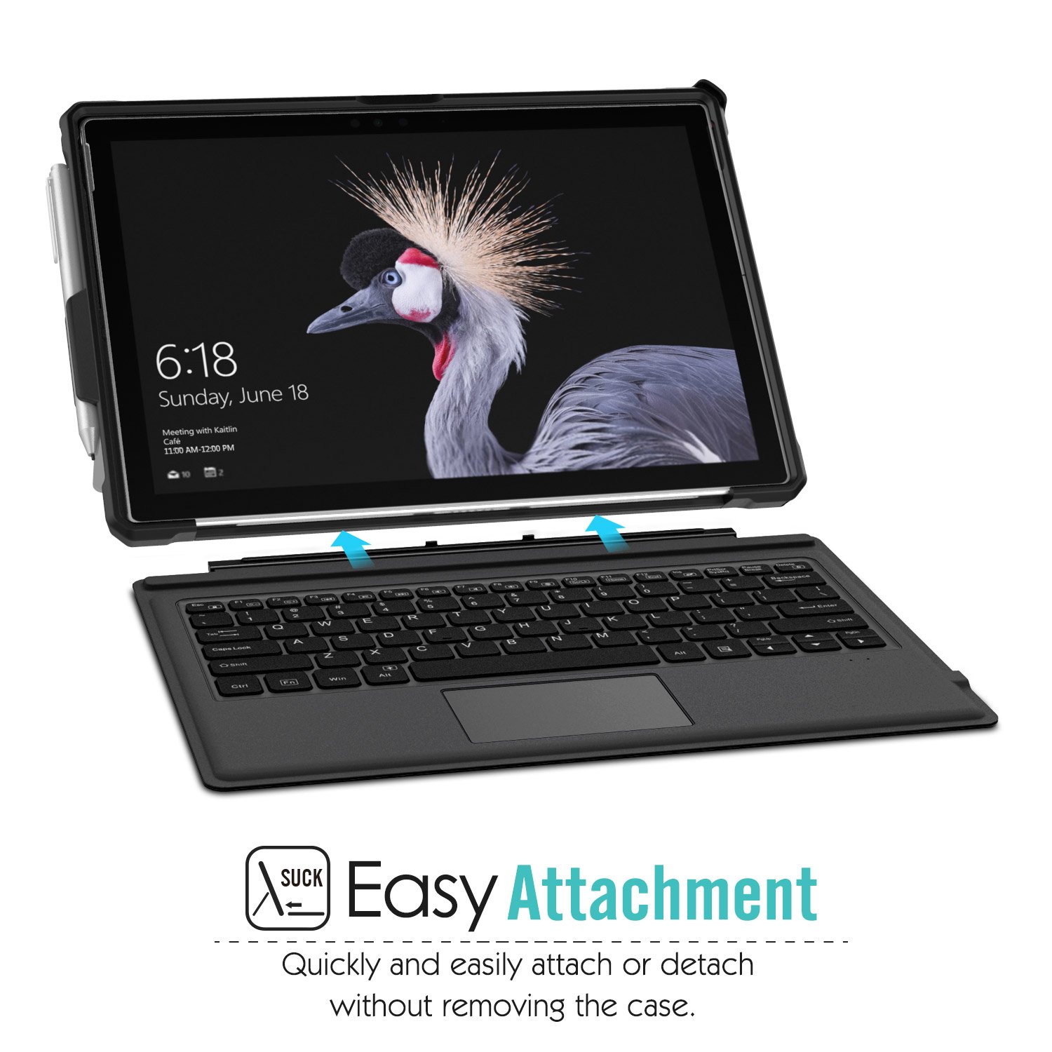Moko Case Fit Microsoft Surface Pro 7 / Pro 6 / Pro 5 / Pro 2017 / Pro 4 / Pro LTE, All-in-One Protective Rugged Cover Case with Pen Holder, Hand Strap, Compatible with Type Cover Keyboard - Black