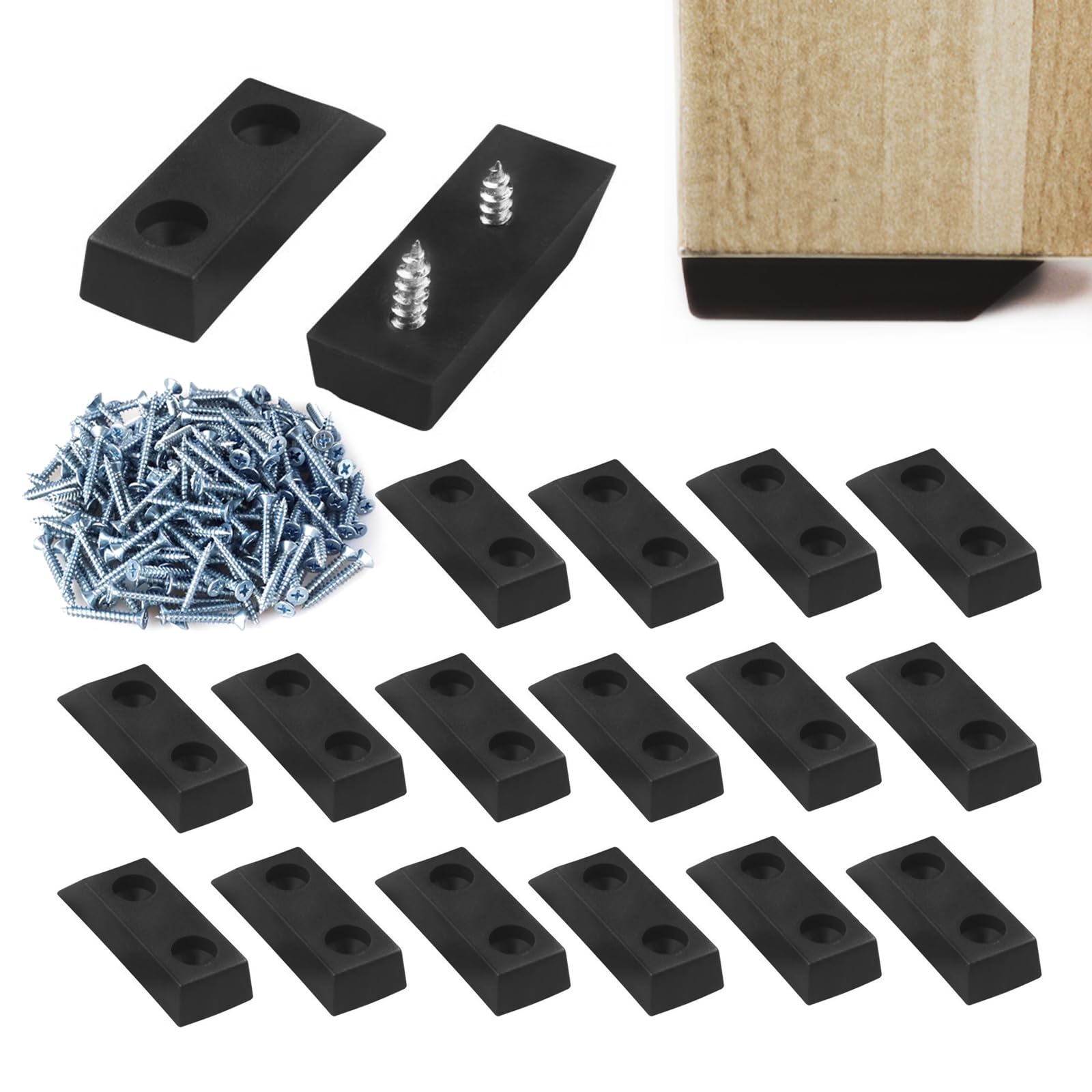 HJYZY 30 pcs Rectangular Rubber Furniture Feet Bumpers for Heightening Furniture feet, Moisture-proof, Non-slip, Sound insulation with Screws (Black)