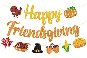 YOYMARR Happy Friendsgiving Banner Friends Given Garland Thanksgiving Day Party Decoration Fall Maple Leaves Turkey Pumpkin Pie Autumn Harvest Theme Party Supplies