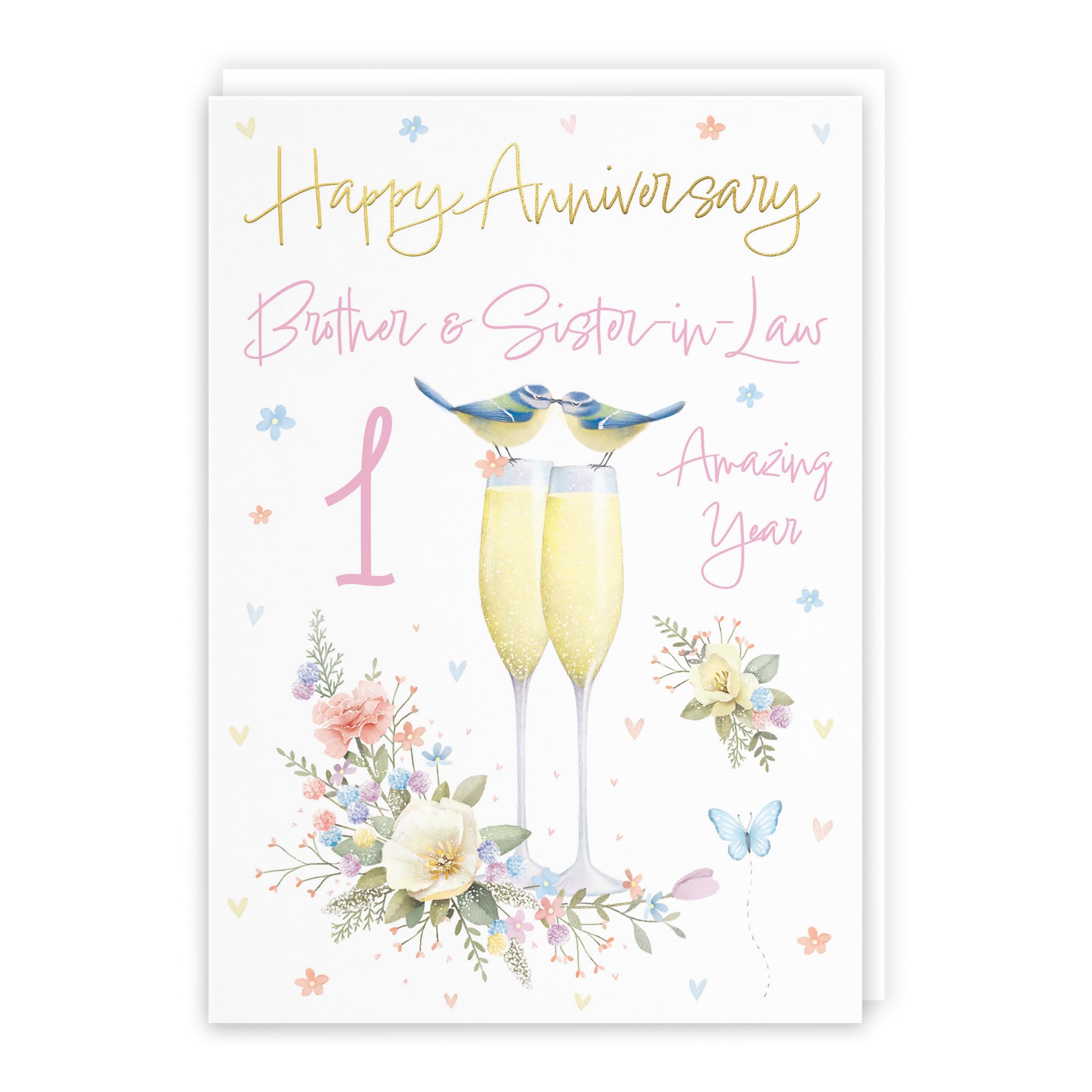 Hunts England - Brother And Sister-in-Law 1st Anniversary Card - A5 Size - Champagne Flutes - Gold Foil - 1st Anniversary Card For Brother And Sister-in-Law - Milo's Gallery