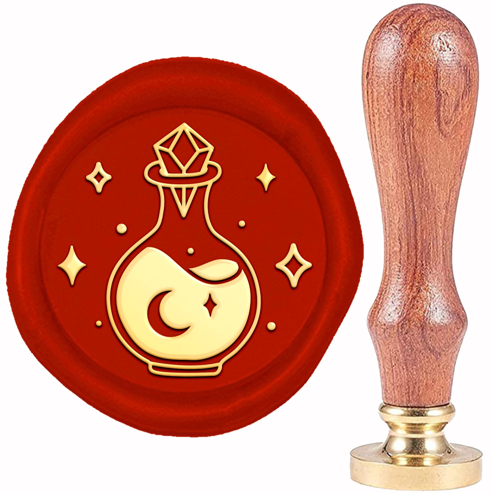 CRASPIRE Magic Wax Seal Stamp Potion Sealing Wax Stamps Crystal 30mm Retro Vintage Removable Brass Stamp Head with Wood Handle for Wedding Invitations Halloween Christmas Thanksgiving Gift Packing