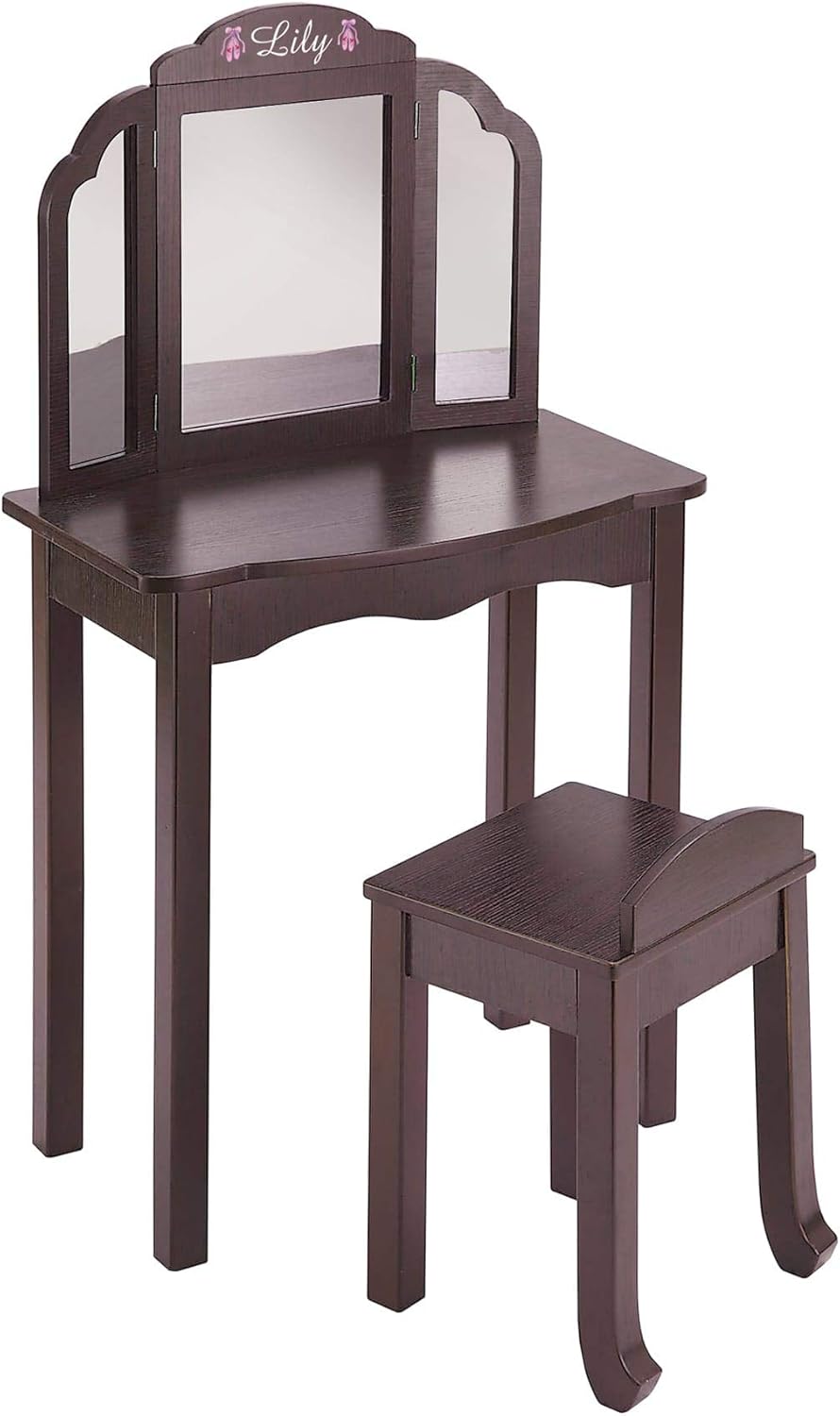 Amazon Com Guidecraft Expressions Vanity Stool Espresso Dark Cherry Wooden Makeup Table And Chair Set With 3 Mirrors Kids Room Furniture Home Kitchen
