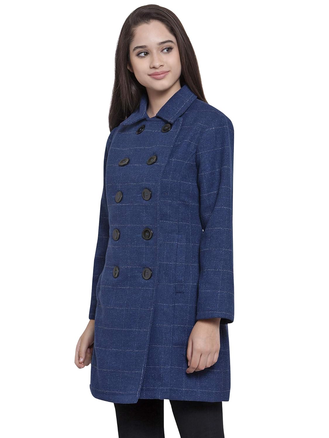 martini women blue check double breasted woolen coat