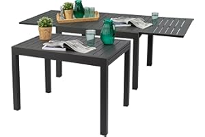 Kozyard Villa Expandable Patio Dining Table - Adjustable, Aluminum Outdoor Furniture for 4-6 Person, Perfect for Backyard, Porch, Deck, Garden - Dark Grey, 43"- 86"