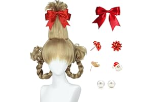 Probeauty Christmas Wig Long Blonde Braid Wig for Women Girls Halloween Costume Cosplay Wig with Ribbon Bow + Wig Cap