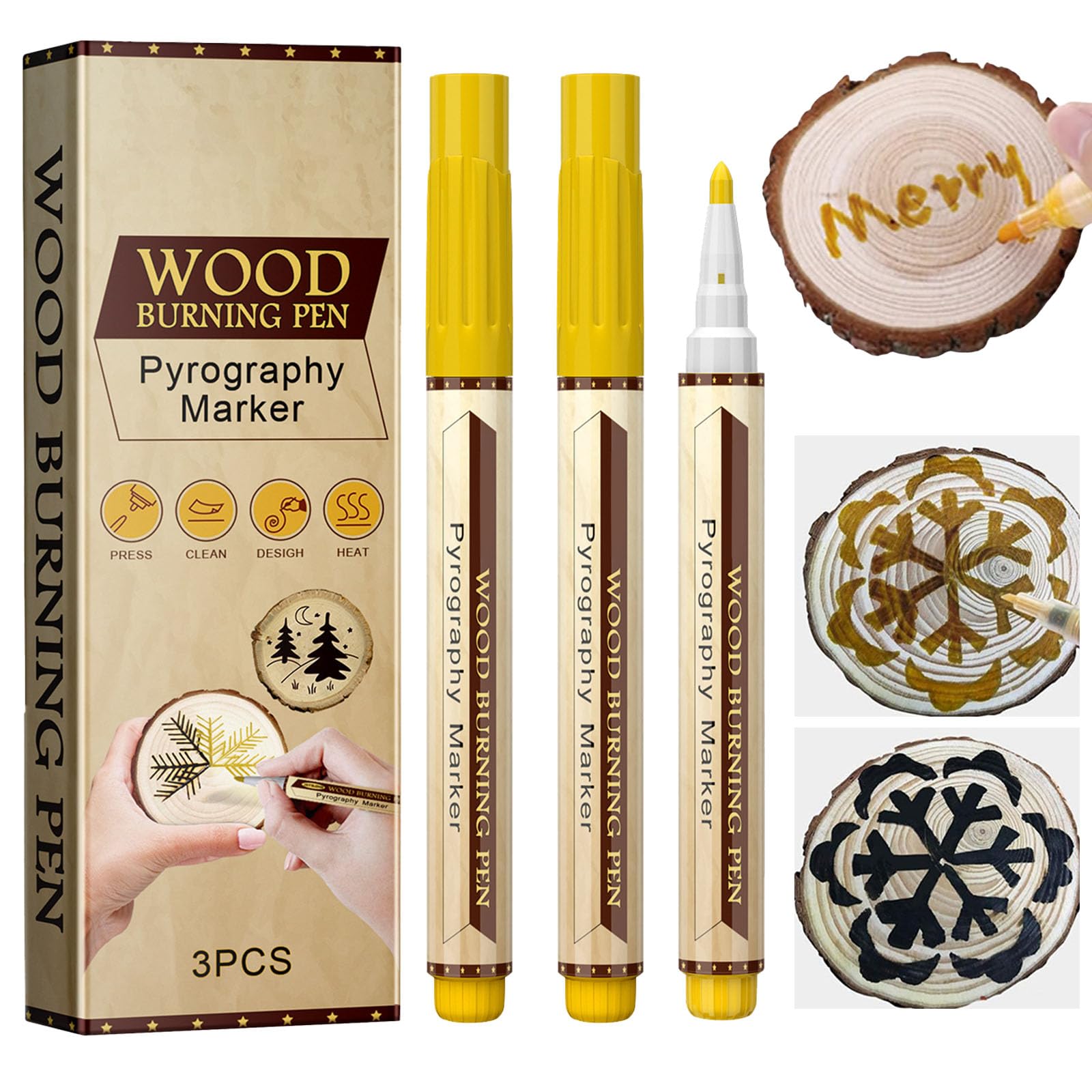 Hocklliy Wood Burning Pen, 3PCS Wooden Burning Gel Pen for Wood Burn, Craft Burn Torch Paste for Beginners DIY