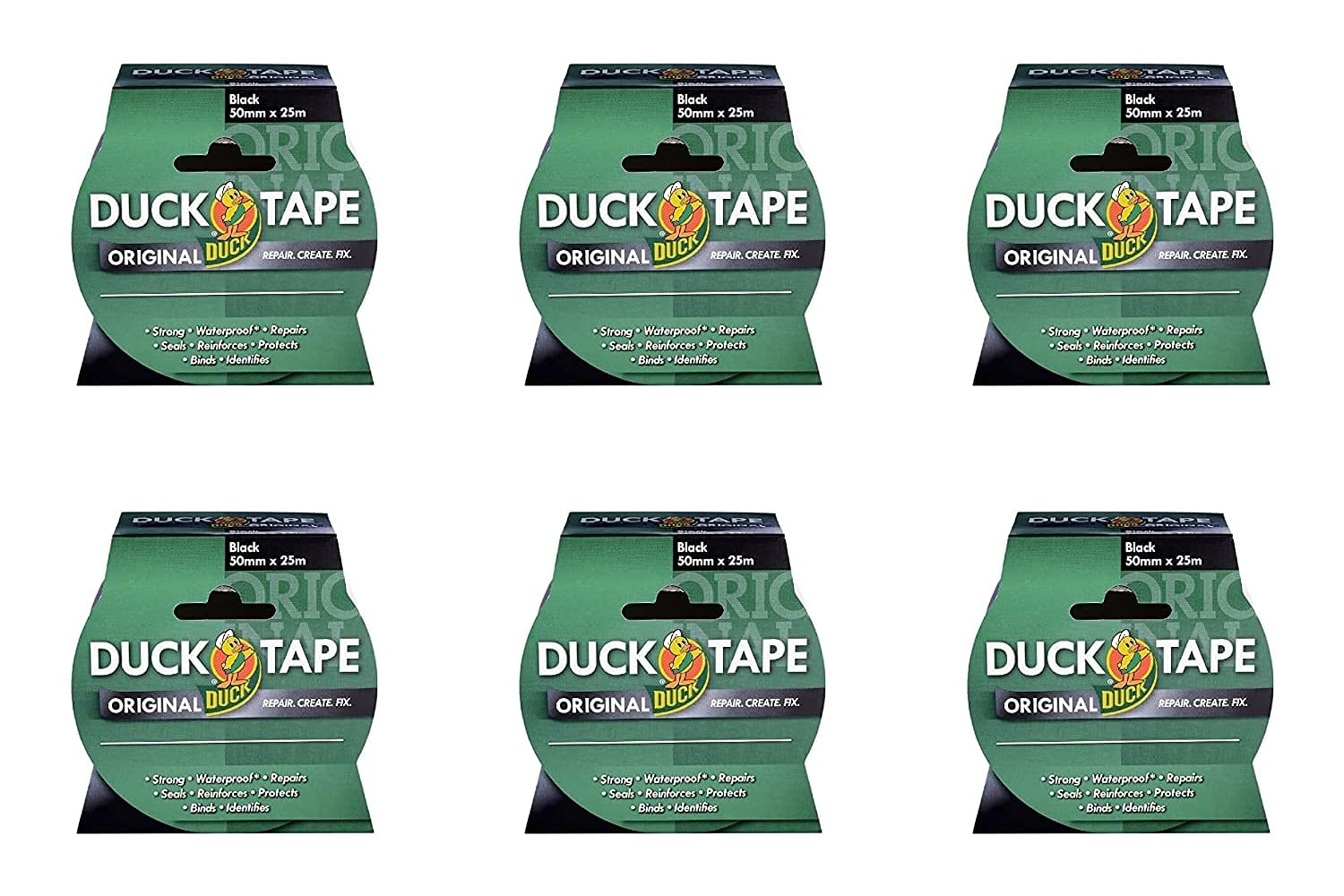 Duck 211109.6 Tape Original Black, 50mm x 25m, Pack of 6
