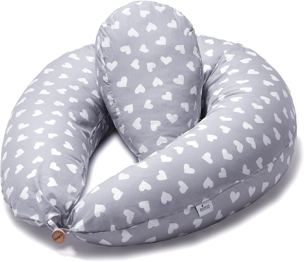 Niimo XXL+ Pregnancy Pillow & Nursing Pillow Grey Hearts 200x70 cm