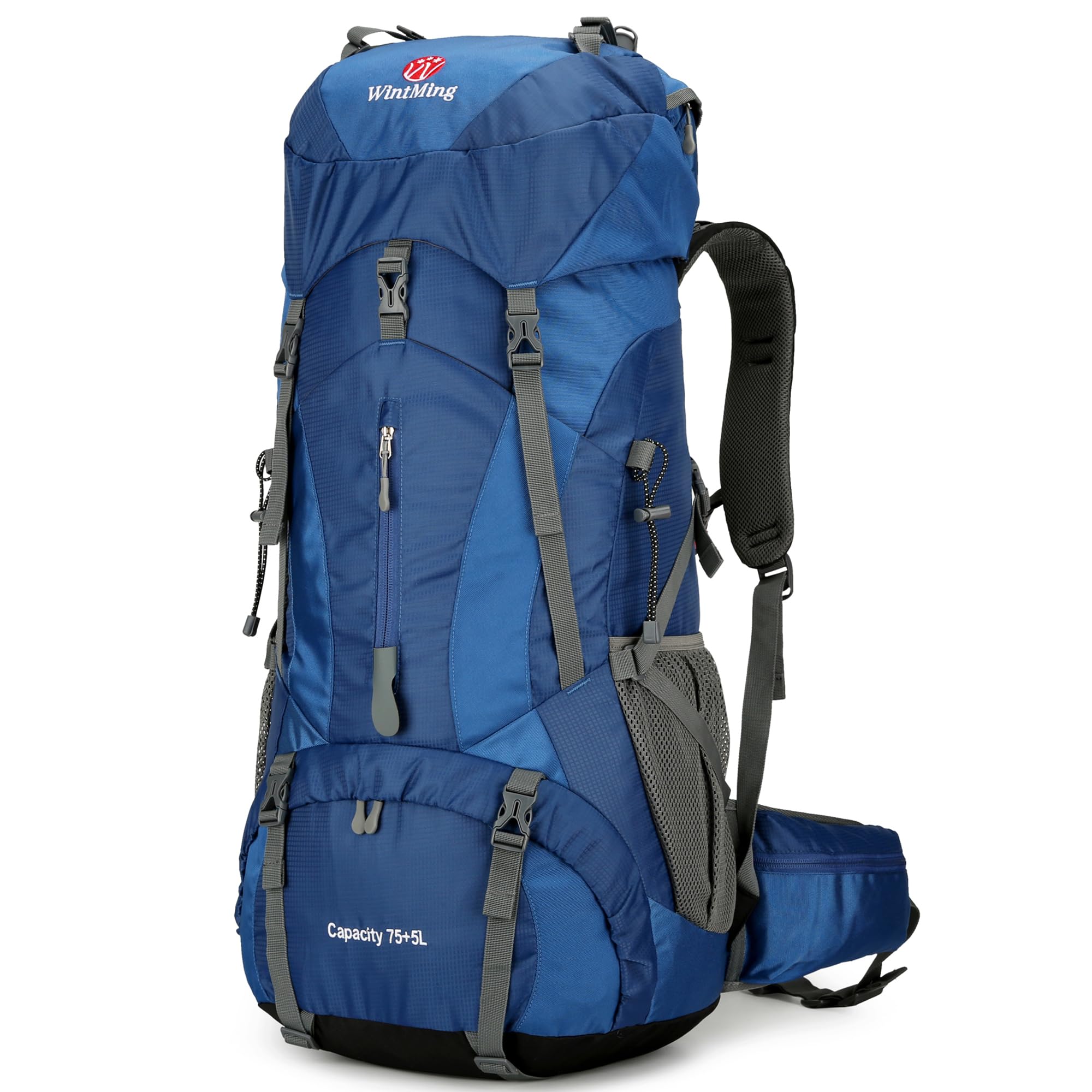 Photo 1 of WintMing 75L Hiking Backpack with Rain Cover Waterproof Camping Backpack Shoes Warehouse for Men Women, Frameless (navy)