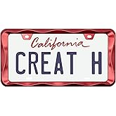 Creathome 3D Curly Wave Pattern Shining Red License Plate Frame from Pure Zinc Alloy Metal