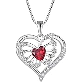 Inpasne Butterfly Necklace for Women 925 Sterling Silver Love Heart Necklace Birthstone Pendant Jewelry Gifts for Women Her Mom Wife