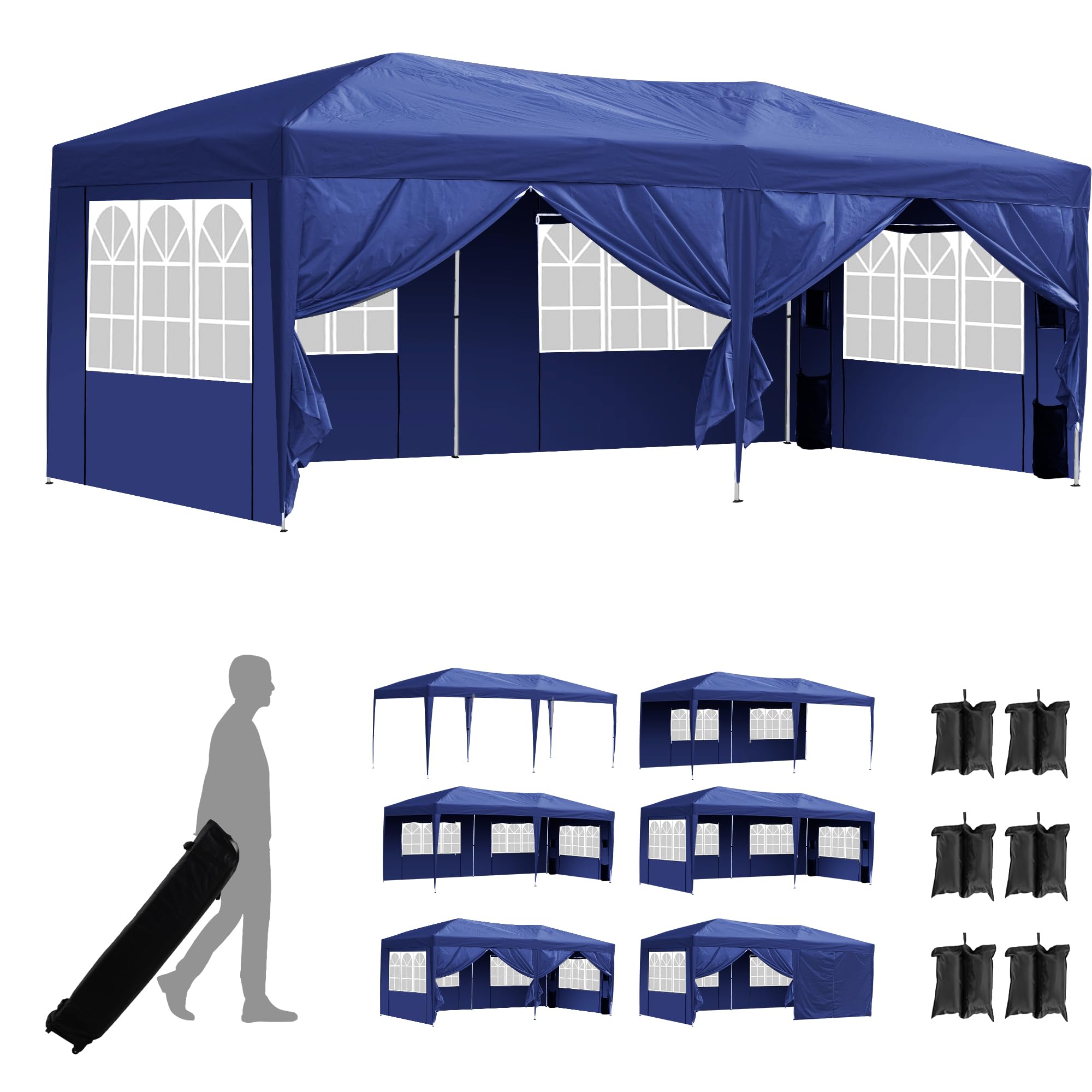 Photo 1 of Sundale Outdoor 10x20 Pop up Canopy Tent with 6 Sidewalls Commercial Heavy Duty Canopy UPF 50+ Waterproof Tents with Roller Bag for Party, Wedding, Patio(Navy)
