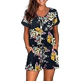 Mokayee Womens Summer Cute Front Tie Short Jumpsuits Rompers with Pockets