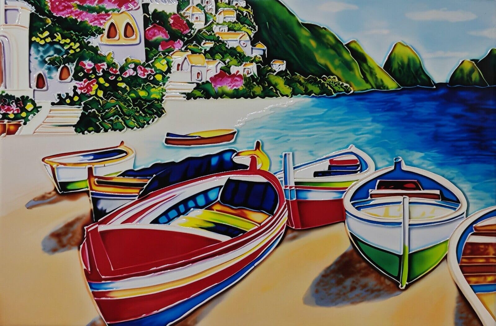 Old Tupton Ware Decorative Art Tile (19 x 29 cm) - Beachside Boats