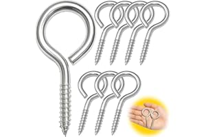 JING-HELPER 304 Stainless Steel Screw Eye Hooks, 2.55 Inch Eye Bolt Eye Screws Heavy Duty Eye Hooks Screw, Load Bearing 200LBS for Indoor & Outdoor Use (8, M6)