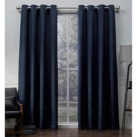 Exclusive Home Curtains Criss Cross Chenille Eyelash-Fenster Vorhang-Paar, Polyester, Navy, 54x96