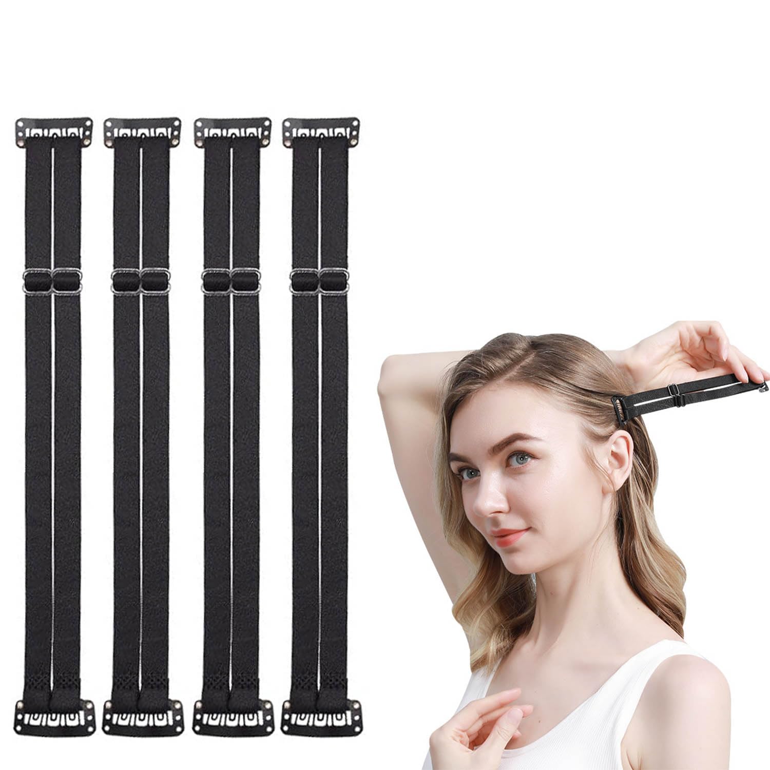 4 Pieces Facelift Bands with Clips, Elastic Stretching Strap for Instant Face Lift, Beauty Accessory for Women and Girls, Face Shaping Tool, Reusable and Adjustable, Suitable for All Hair Types