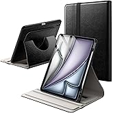 JETech Rotating Case for iPad Air 13-Inch M3/M2 (2025/2024) with Pencil Holder, 360 Degree Rotation PU Leather Folio Protective Cover (Black)