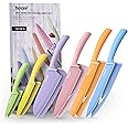 hecef Colorful Knife Set, 6 Pieces with Covers, Dishwasher Safe, Stainless Steel Colour Coded Non-Stick Cooking Knives Including Paring, Utility, Bread, Carving