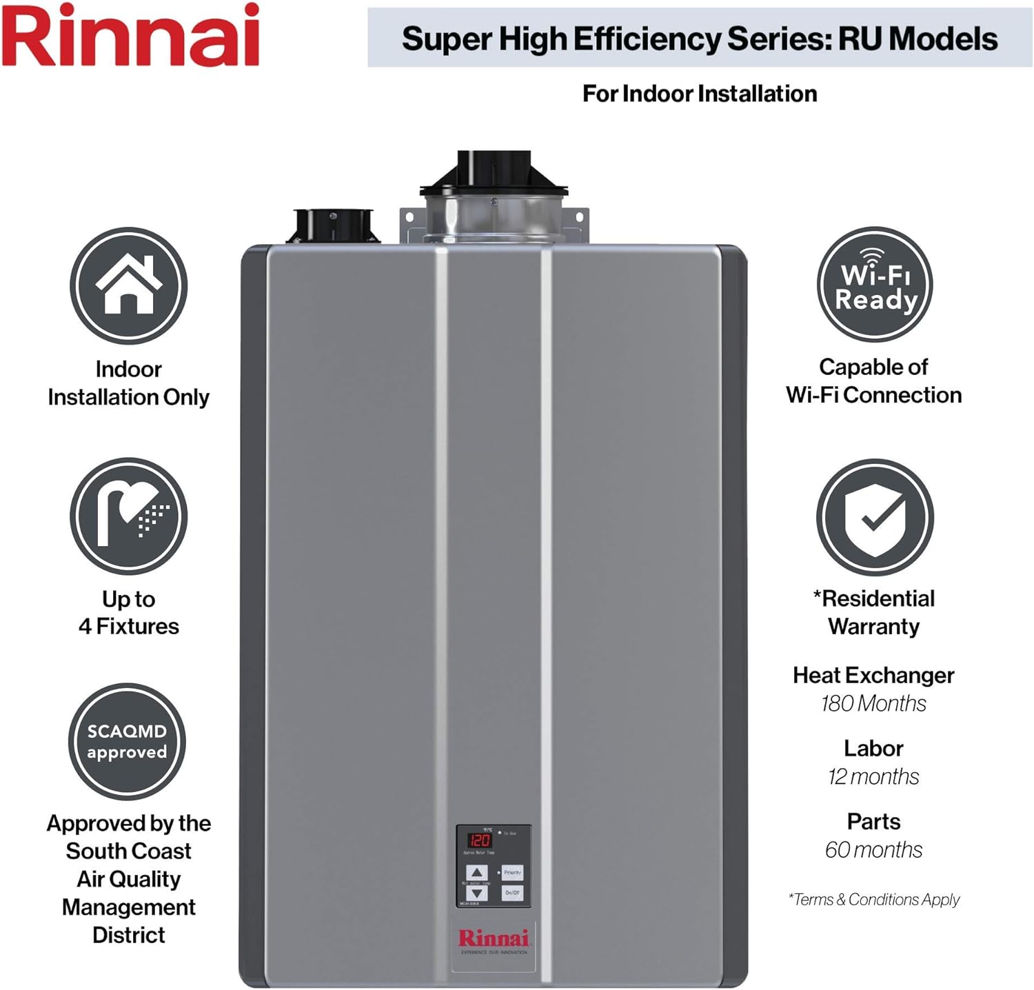 Rinnai RU199iN Sensei Super High Efficiency Tankless Water Heater, 11 GPM - Natural Gas: Indoor Installation - - 